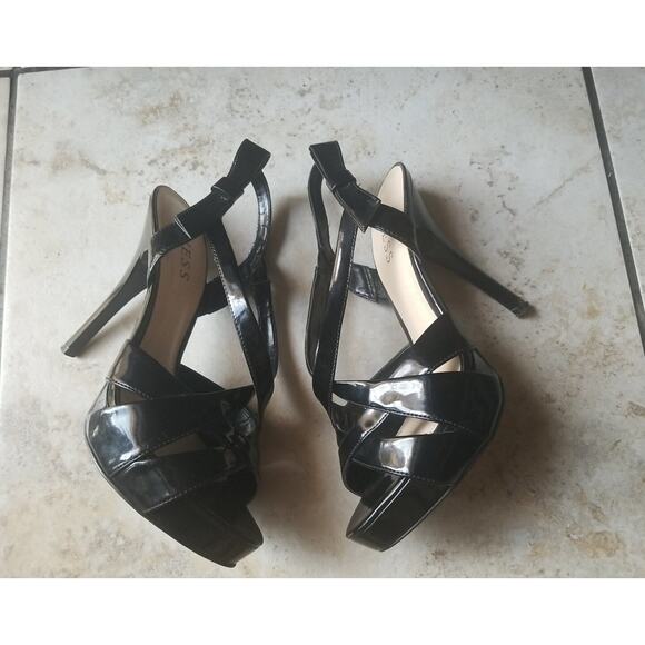 Guess Women's Sandals Black Platform Heels Stiletto Bow Shoes Size 7M - Picture 6 of 12